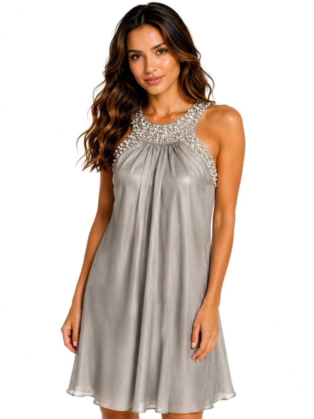 Roz & Ali Silver Embellished Sleeveless Cocktail Dress Size 8